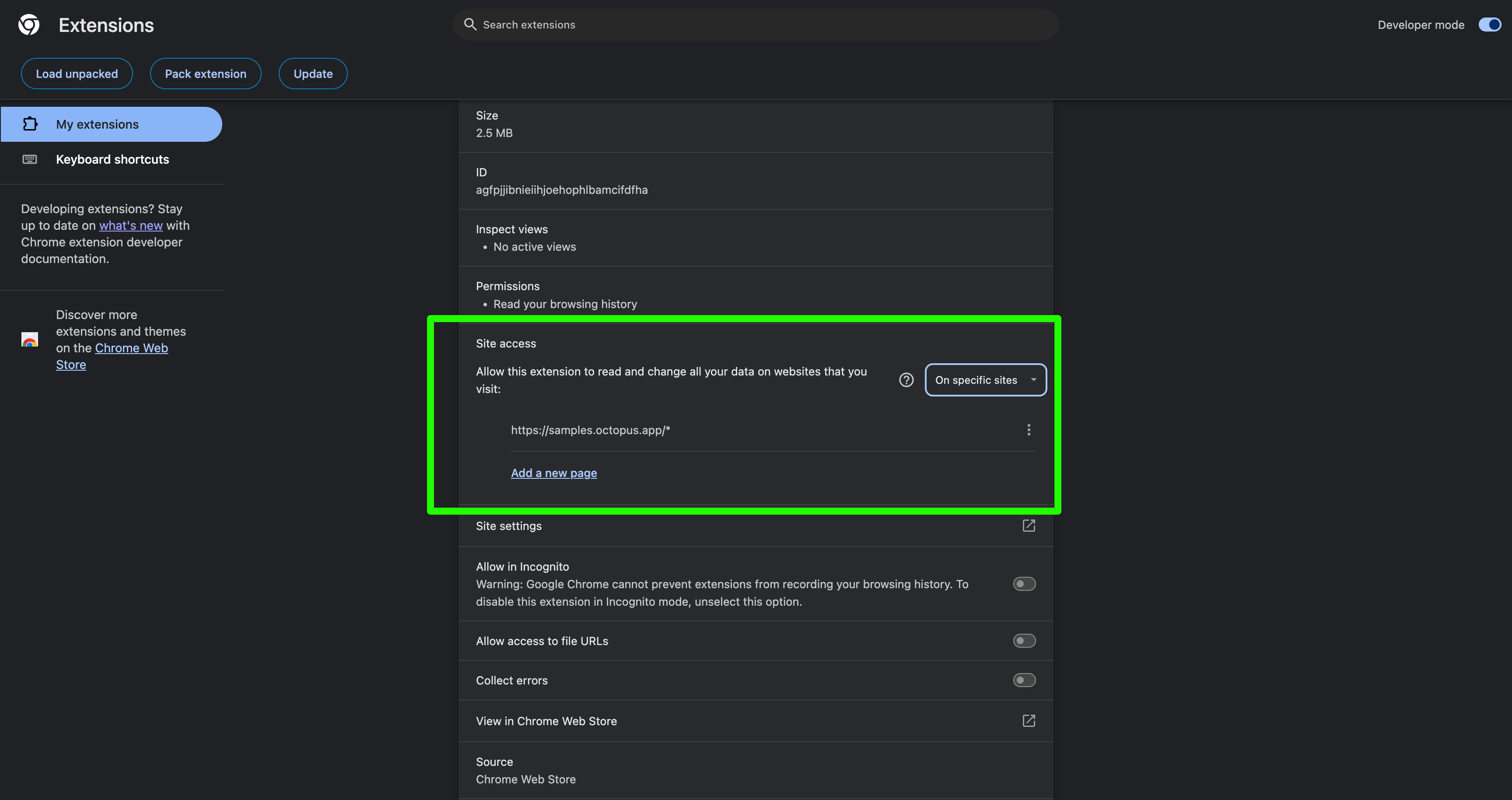 Chrome extension settings